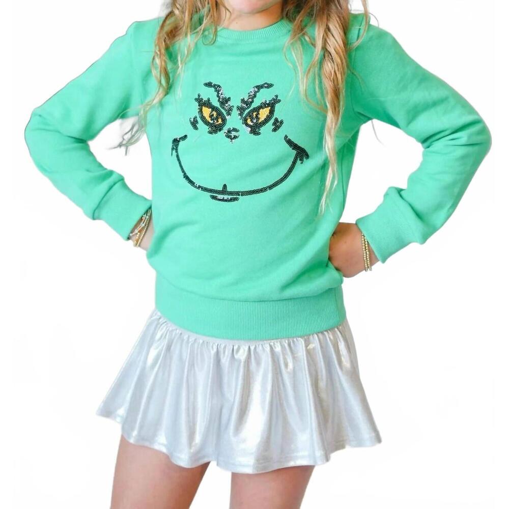 NEW BELLE CHER grinch sequin sweatshirt in green